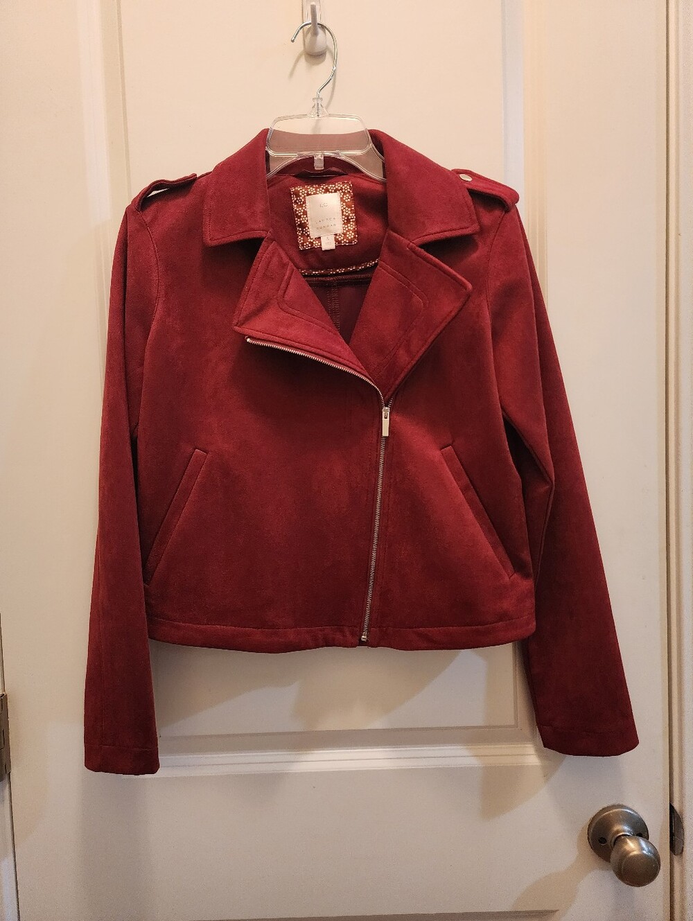 LC Lauren Conrad Wine Red Suede Moto Jacket